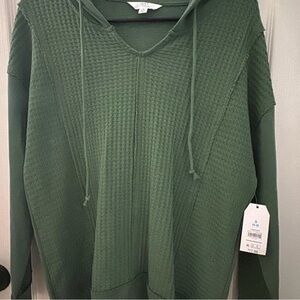 Time and Tru Olive Green Waffle-Knit Hooded Pullover